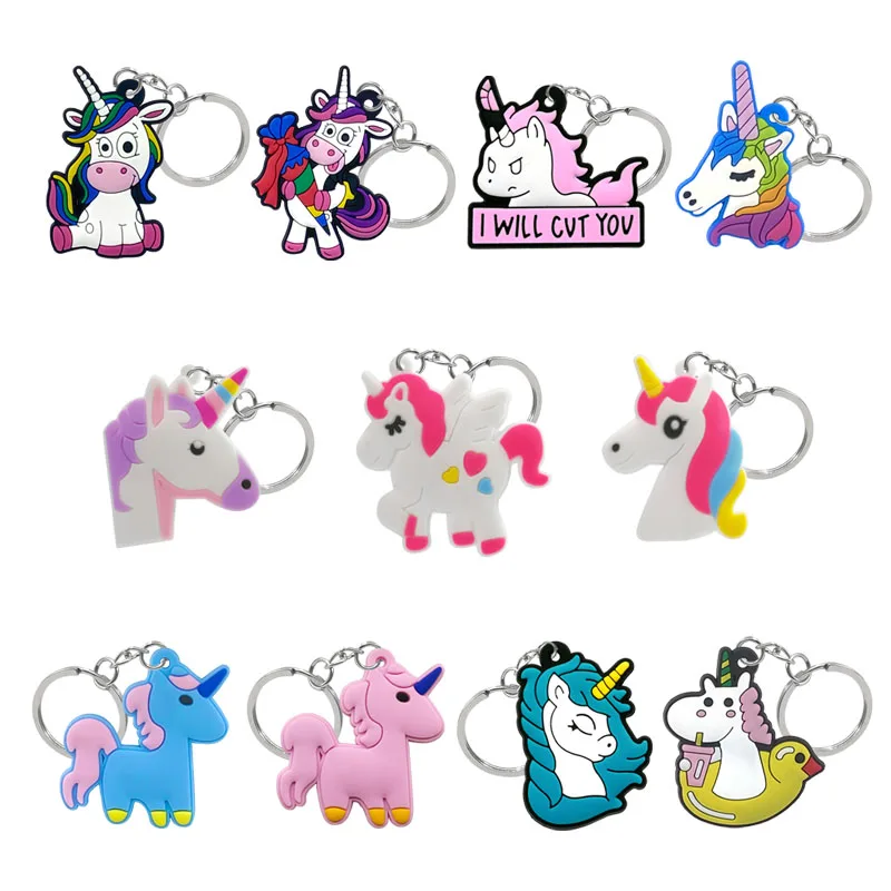 1 PCS PVC Cute Unicorn Key Chain Colorful Anime Figure Key Ring Charms Key Holder Gifts For Girls Room Ornament Bag Pendant