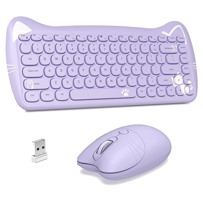 

Wireless Keyboard And Mouse Combo ,2.4Ghz Wireless Retro Cute Cat Keyboard Mouse Set For PC Desktop Laptop