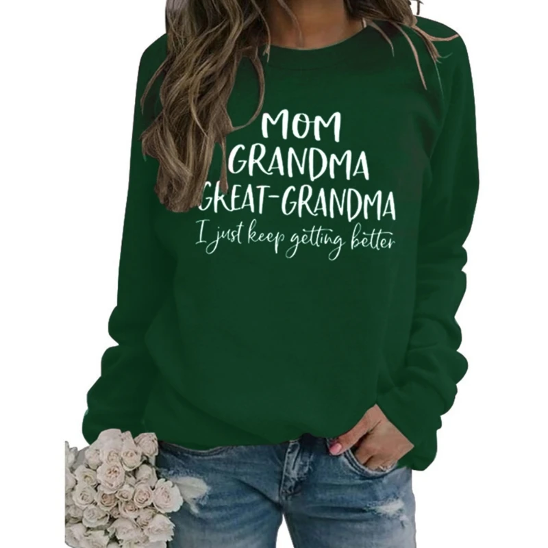 

F42F Women Mom Grandma Great Letters Sweatshirt Long Sleeve Cute Graphic Shirts Crewneck Casual Loose Mothers Pullover Top