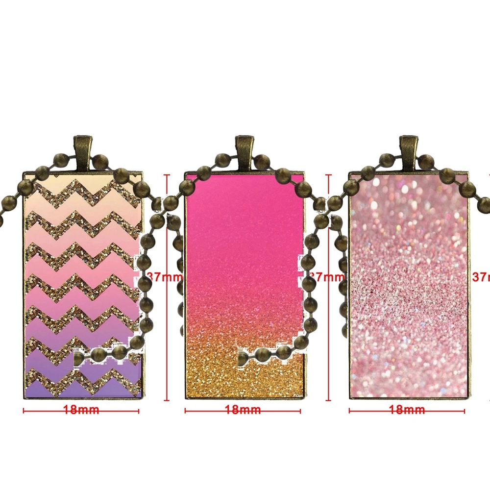 

Design Fashion Vintage Glass Women Rectangle Black Hematite Necklace Pendants Gold Pink Glitter Quality For Girls Best Gift