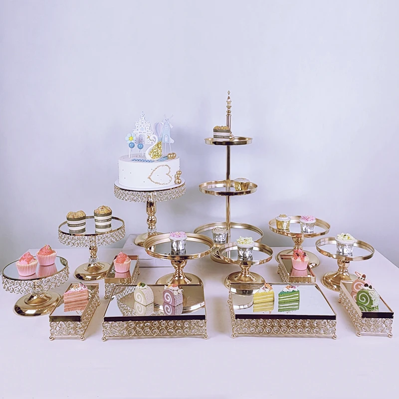 5-17pcs/lot Gold Cake Stand Round with Pendants and Beads, Cupcake Metal Display for the sweets table,Event Birthday baby shower images - 6