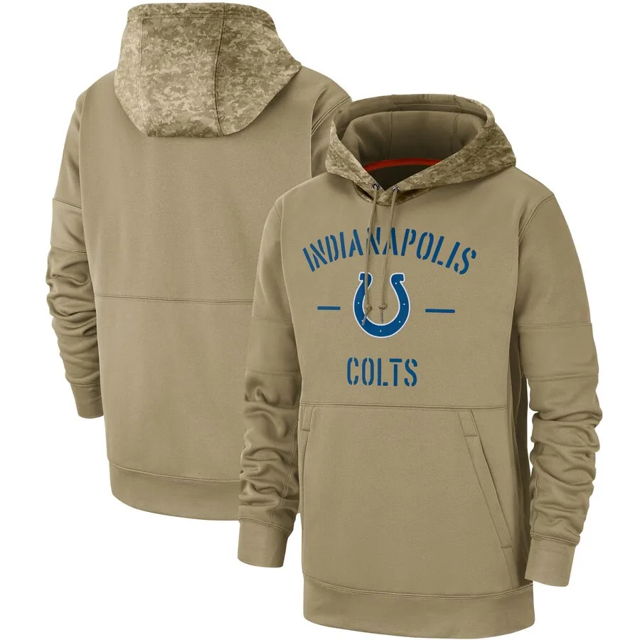 

Indianapolis Men Hoodies Sweatshirt Colts Salute to Service Sideline Therma Pullover sports American football Quality Hoodie Tan