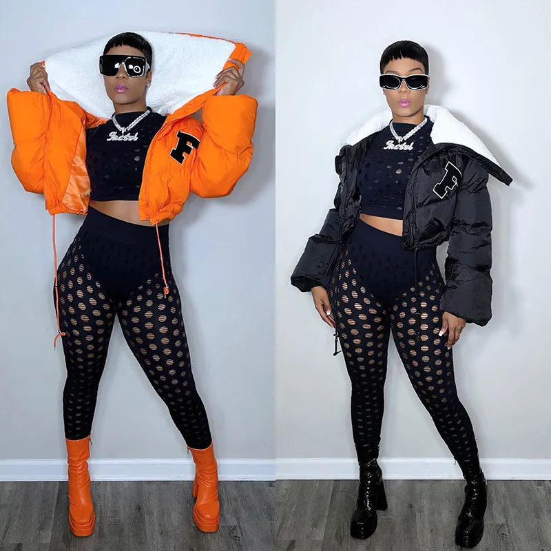 Casual Women Parkas Print Letter Zipper Jacket Coats Full Sleeve Streetwear Keep Warm Winter Clothes For Women Outdoors