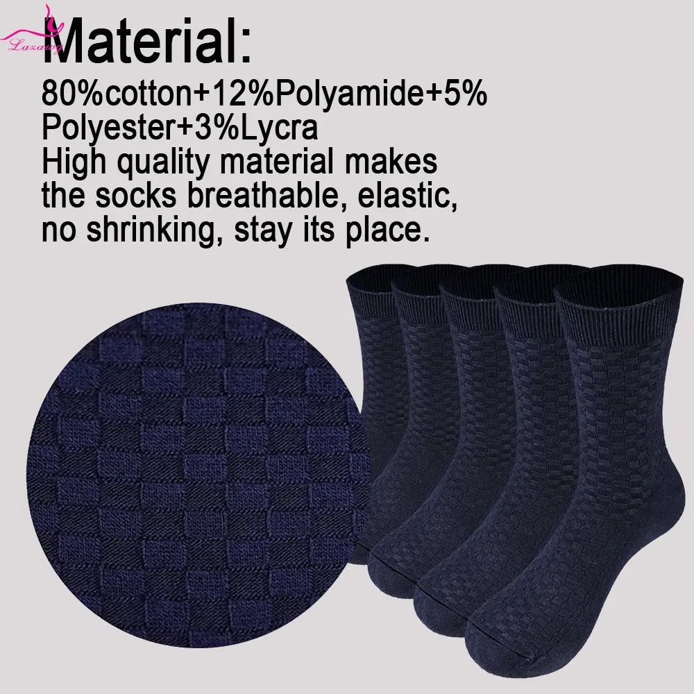 LAZAWG Men's Cotton Socks 5pairs Business Socks Male Casual Crew Neck Sock Breathable Sweat-absorbing Solid Color Dailywear