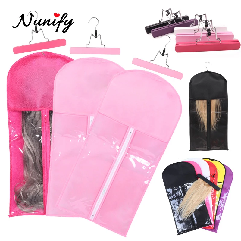 Pink Wig Packing Bags With Pink Hanger For Human Hair Colorful  Anti Dust Non-Woven Wig Storage Bags 2Pcs/Set Wig Accessories