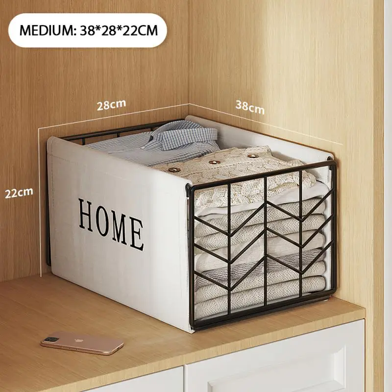 

Strong Clothes Storage Basket Large Capacity Fabric Storage Box Metal Convenient Care Wardrobe Sorting Storage Box Durable