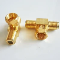 1x pcs f 3 way splitter adapter socket t type f male to 2 dual f female plug gold plated rf video coaxial connector for tv