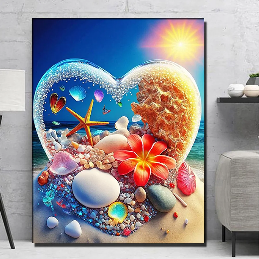 

Love starfish, seashells Full Diamond Painting Kits Romantic Heart Sea Shell Diamond Mosaic Rhinestone Dream Beach Stone decor