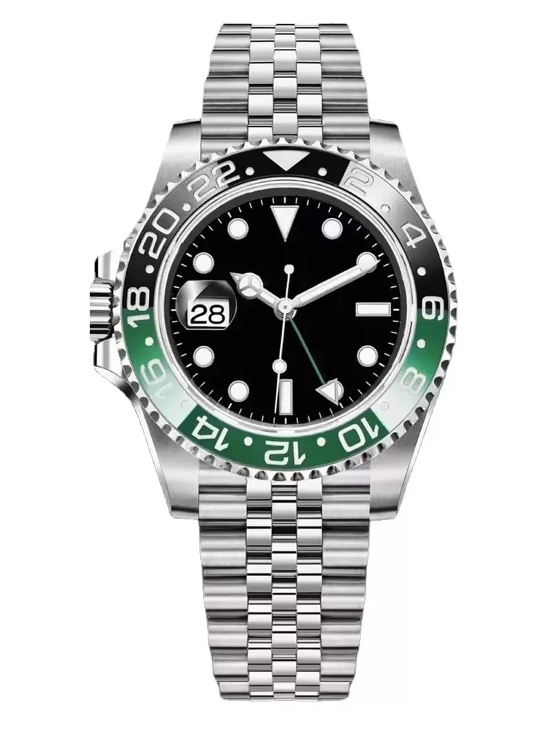 

40mm Men Left-Handed Black Green Ceramic Mechanical Automatic Watch Stainless Steel Strap Sapphire Crystal Folding Buckle