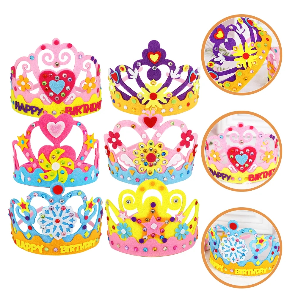 

6 Sets Kids Birthday Crowns DIY Birthday Headwear Birthday Tiaras Making Supplies