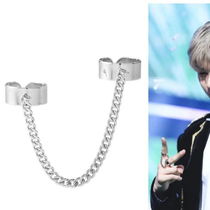 

kpop jimin jung kook smooth chain double rings for men women stainless steel hip hop punk statement anillos jewelry accessories