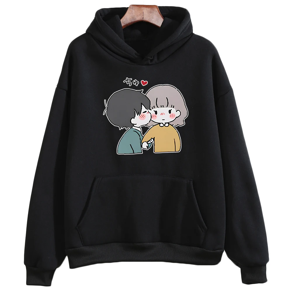 

Honey Couple He Kissed Her on The Cheek Oversized Hoodie Girls Fashion Cartoon Long-sleeved Sweatshirt Kawaii/Cute High Street
