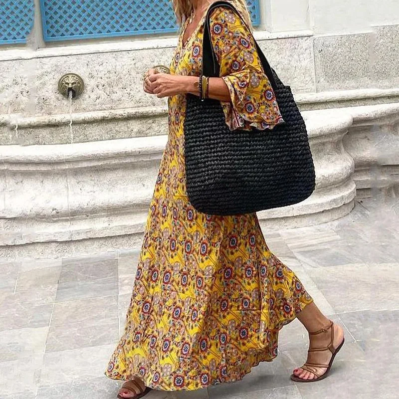 2024 трансграничная женская одежда новое летнее платье с v-образным вырезом и