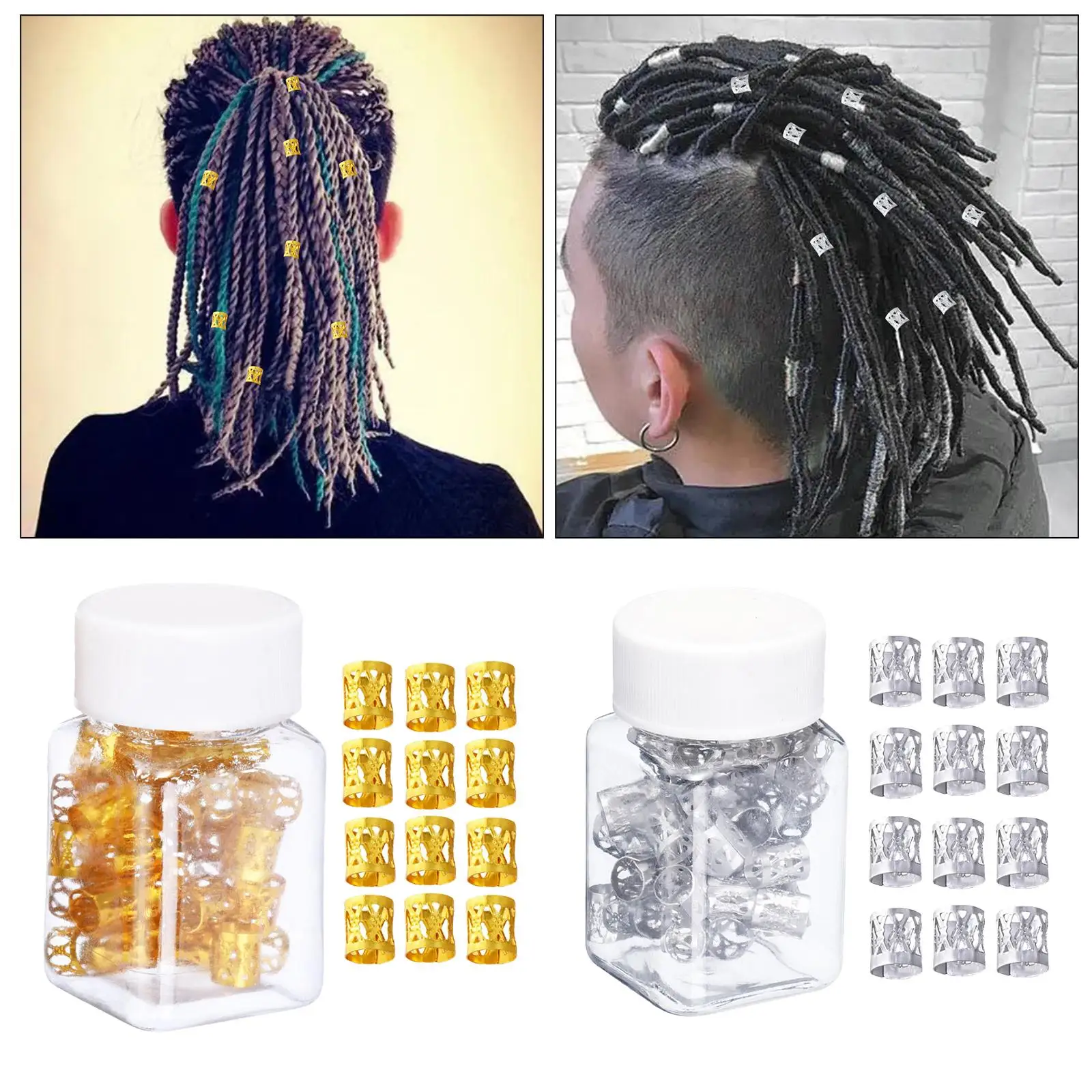 

100 Pieces Dreadlocks Beads Hair Braid Clips for Hair Accessory Jewelry Unisex Men Women Gold Hair Braiding Beads