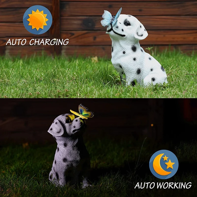 

Садовый уличный Декор-собака из смолы с солнечной бабочкой легкие садовые статуи наружные Декорации для семейных садовых гарнитур