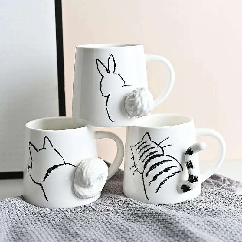 

Japanese Creative Kitten Ceramic Mug Bunny Coffee Cup Breakfast Milk Cup Water Cup Holiday Couple Gift
