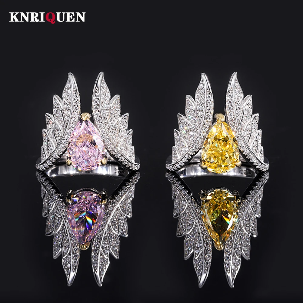 

Charms 100% 925 Sterling Silver 7*10mm Pink Quartz Topaz Angel's Wing Rings for Women Gemstone Wedding Party Fine Jewelry Gift