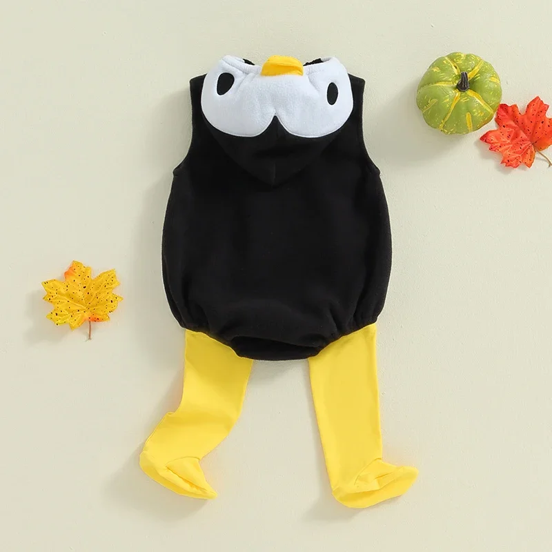 Детский костюм пингвина флисовый комбинезон без рукавов на молнии с капюшоном до