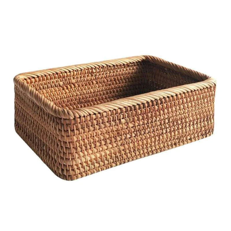 

Rattan Storage Basket Living Room Bedroom Desktop Snacks And Sundries Storage Basket Hand-Woven Storage Basket