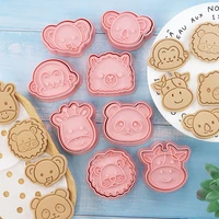 8pcsset cartoon cute animals cookie cutters plastic pressable biscuit mold fondant cookie stamp kitchen pastry baking tools