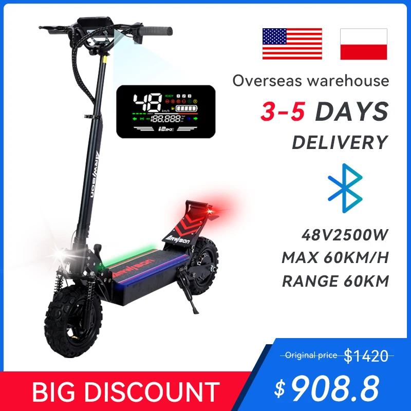 Electric Scooter 48V 2500W 11 Inch Fat Tire Foldable Cross Country 60Km/h  Drive Motor Adults Scooter Electrico