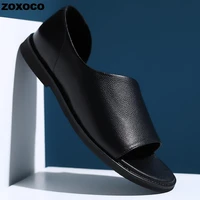 hot sale high quality leather classics black summer sandals for men outdoor beach shoes casuals sport sandals plus size 47 48