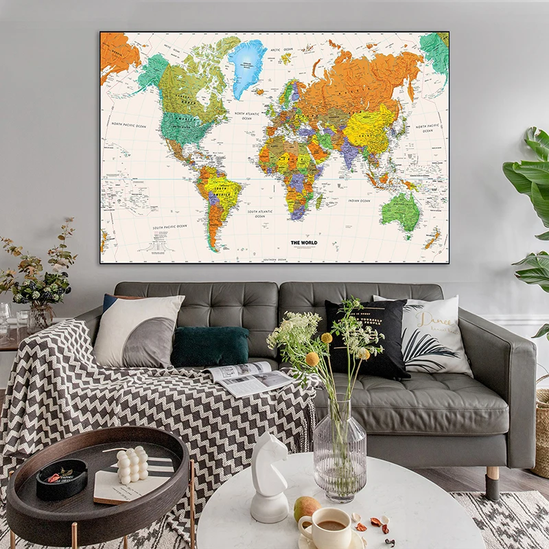 

130*90cm The World Political Map Retro Wall Art Poster Non-woven Canvas Painting Living Room Home Decor School Supplies