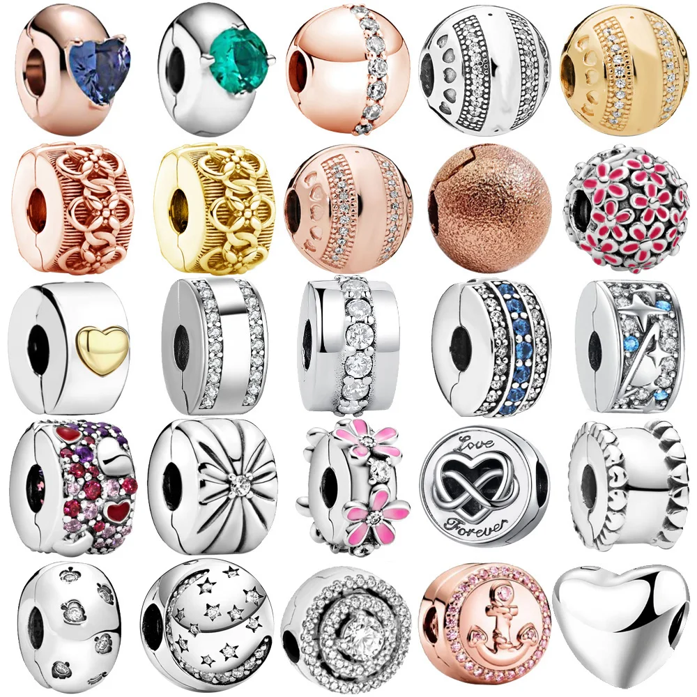 

925 Sterling Silver Beads Clip Safety Chain Charms fit Pandora Bracelet