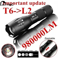 1pc t6 tactical military led flashlight 980000lm zoomable 5 mode without battery portable outdoor tools not included battery