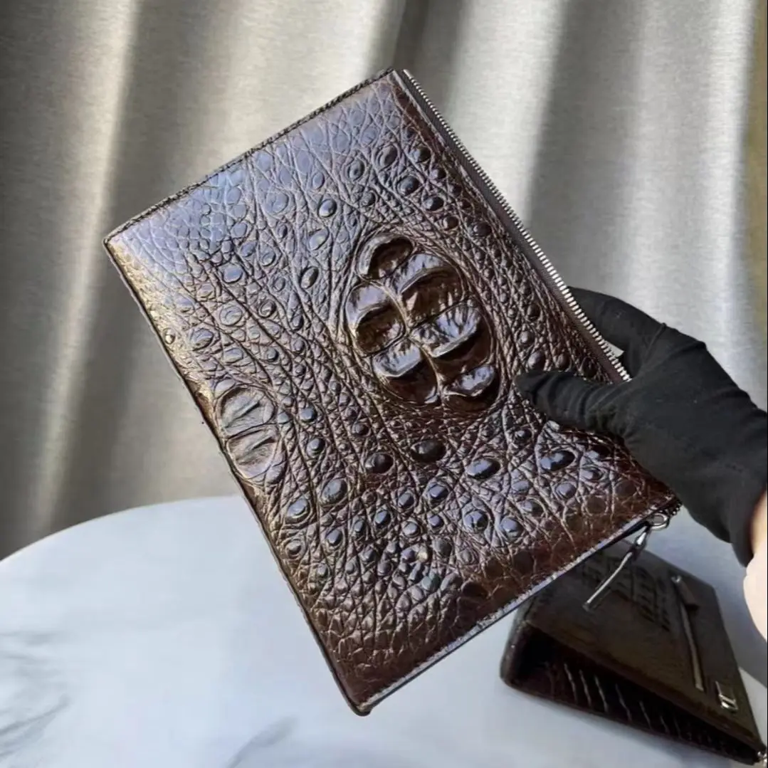 

Новинка 2023, роскошные мужские кошельки из крокодиловой кожи, деловой Коричневый мужской клатч, удобная вместительная сумка из натуральной ...