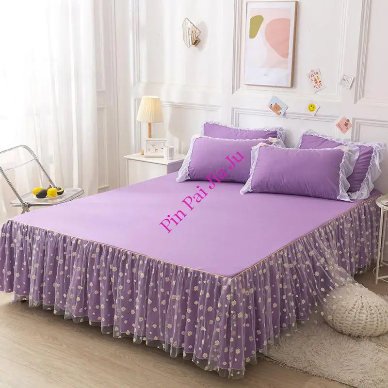 

New Princess Floral Lace Style Cotton Bed Skirt Solid Color Bed Cover Dustproof Breathable Mattress Cover Shirts Bed Linens