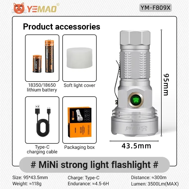 YEMAO F809X 3500LM Освещение рабочего места и безопасности, луч 300 м, фонарики с фитилем 9XTE, магнитные, зажим, 6 режимов, батарея 1835018650 (art.: 3920d0219f2bc) - 3920d0219f2bc