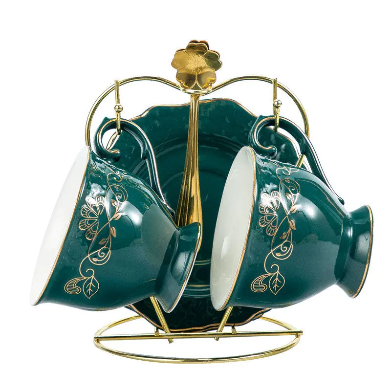 

Ceramic Coffee Mug Set European Luxury Style 200/ 240ML Saucers 2 Spoons 1 Cup Holder Chinese Tea Cups And Saucer Sets