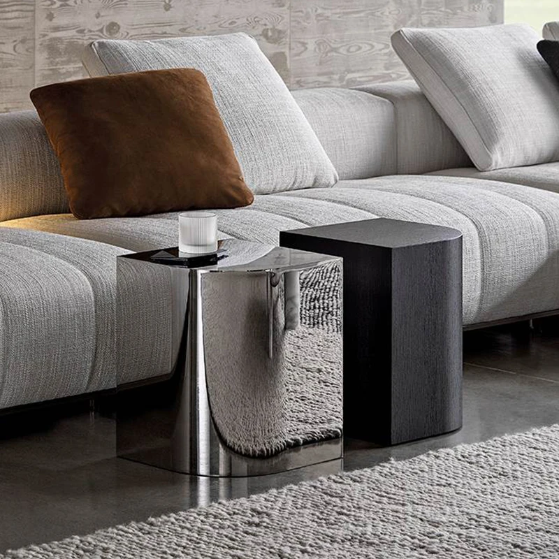 

italian design luxury modern side table silver stainless steel serving coffee table for living room couchtisch furniture HY