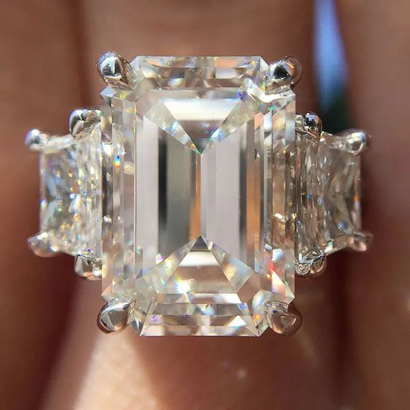 

Princess White Topaz Cubic Zirconia CZ Stone Rings For Women Bride Wedding Engagement Ring Jewelry Anniversary Gift