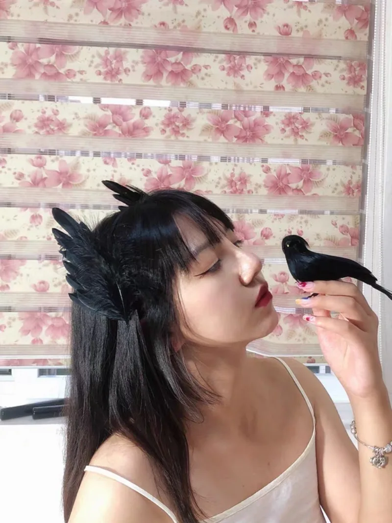 Черные и белые заколки для волос в виде перьев крыла ангела реквизит костюма