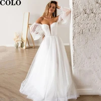 white wedding dresses 2022 womens dresses puff sleeve tulle bride dress boho beach a line corset back wedding evening gowns