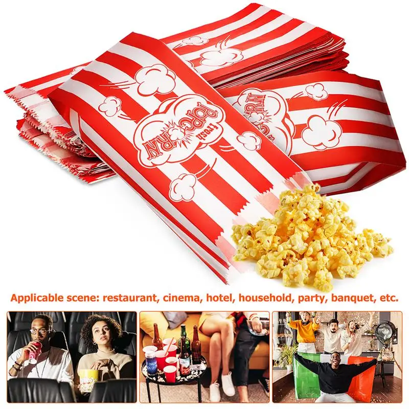 

100Pcs Stripe Letter Treats Bags Popcorn Paper Bags Party Popcorn Paper Box Containers Popcorn Bucket Wedding Birthday Movie Bag