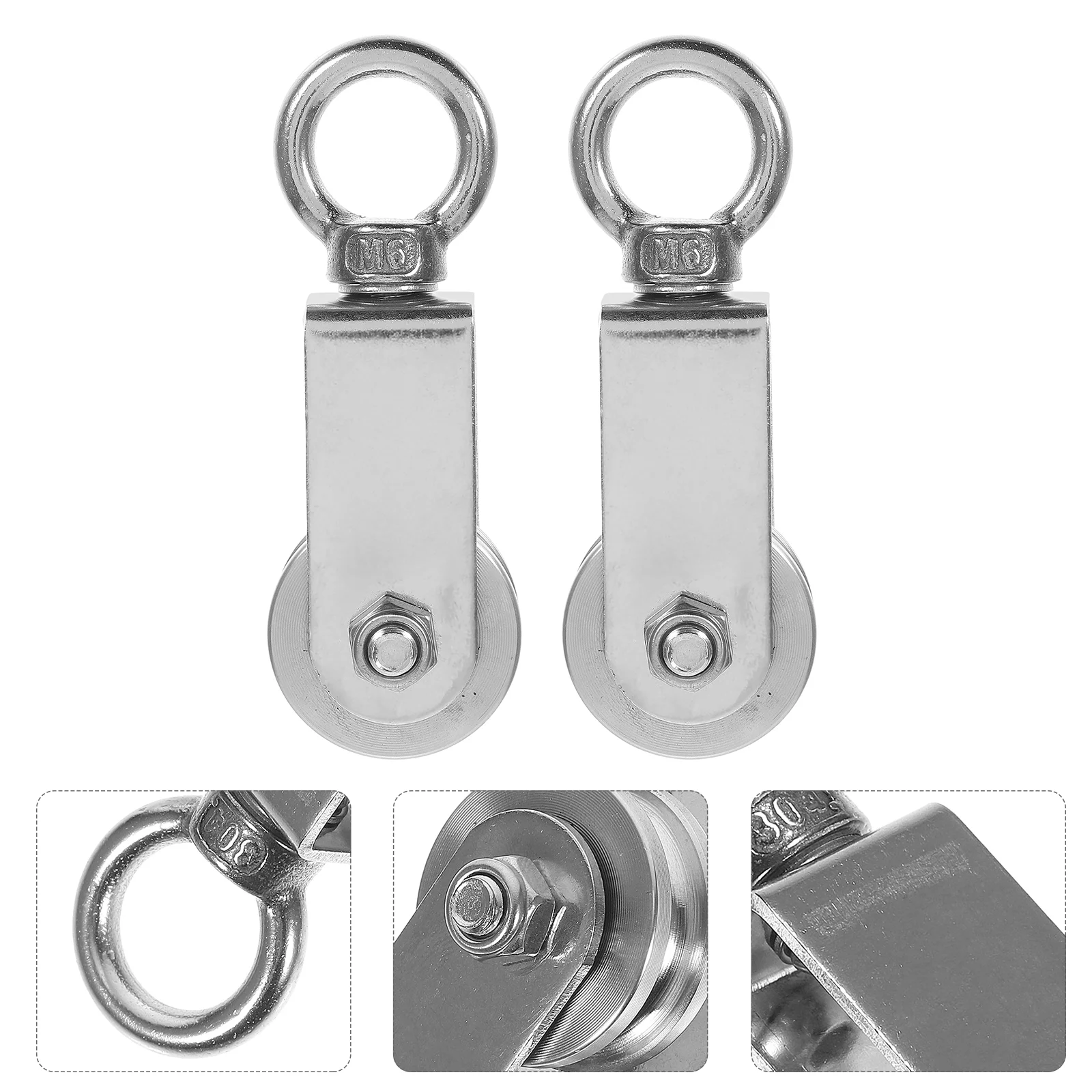 

2 Pcs Track Wheel Pulley Traction Trolley Small Gym Rope System Stainless Steel Block