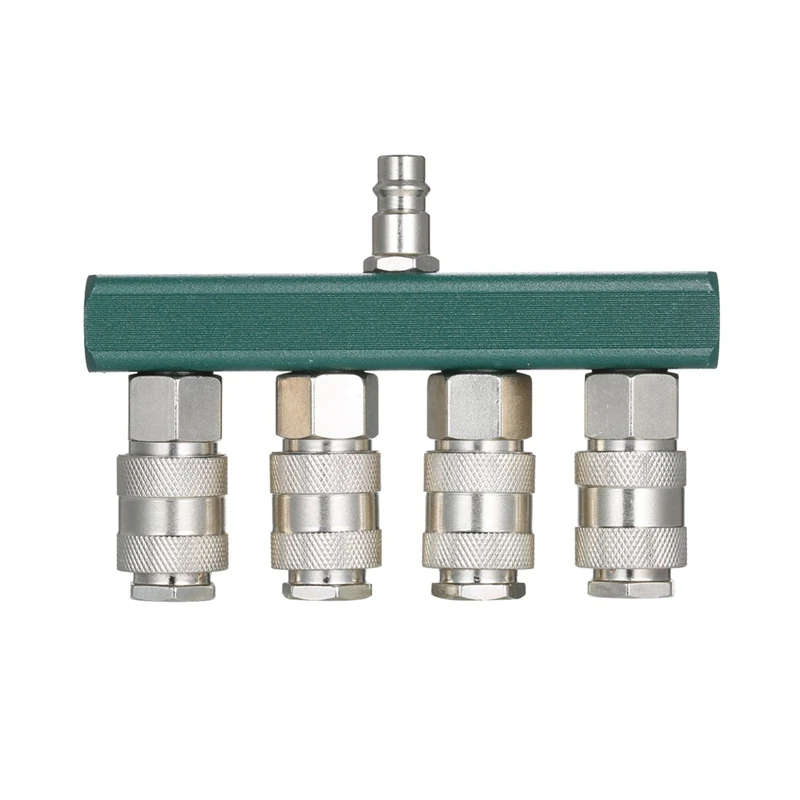 1 PCS 4-Way Straight Air Manifold Hose Fittings With 4 Couplers &amp 1/4Inch NPT Plug Fitting Coupler