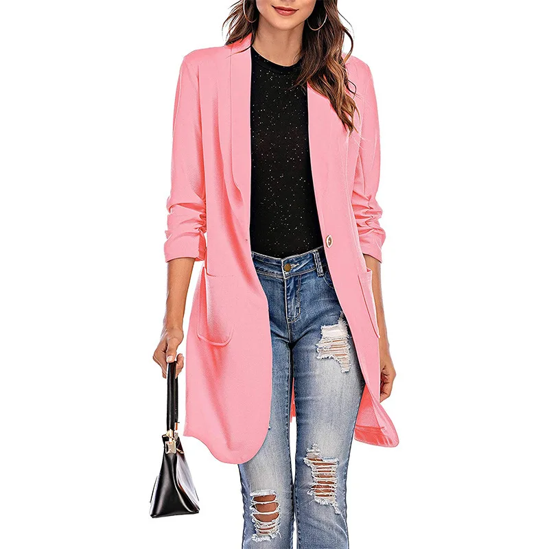 Blazer for Women 2023 Autumn and Winter New Three Quarter Sleeve Medium Long Pocket Coat Blazer Women