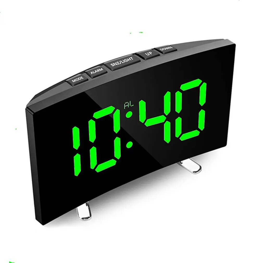 

Creative Curved Screen Dimmable Mirror LED Large Screen Digital Alarm Clock Home Decoration Snooze Function