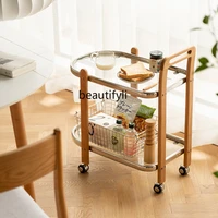 gy designer movable side table storage rack simple glass dining car small apartment trolley living room corner table