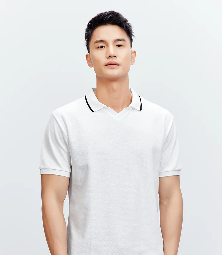 

J7530 - Men's short sleeved V-neck Polo business casual contrast Lapel Paul T-shirt.