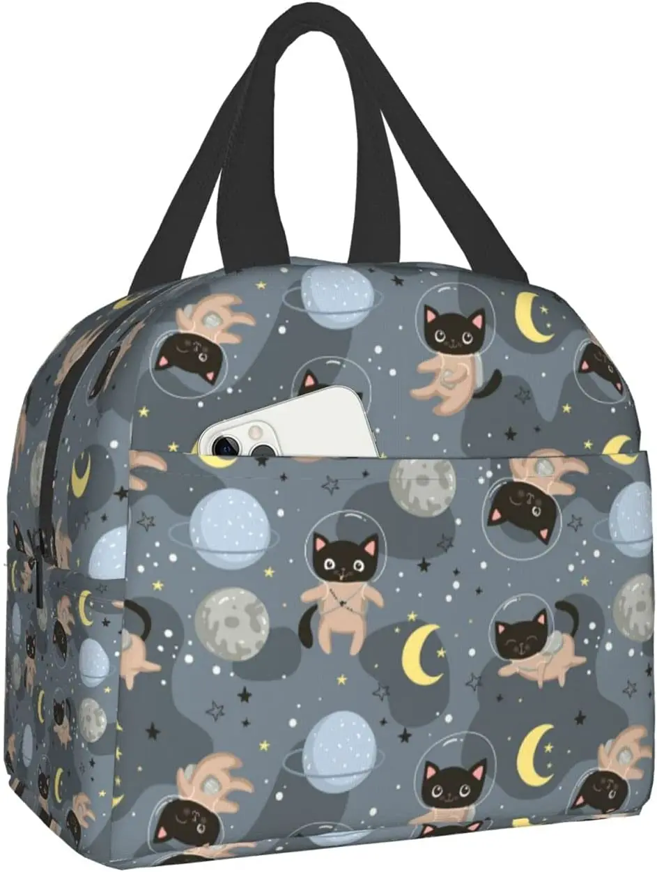 

Cute Cats Astronauts Kawaii Lunch Box Travel Bag Picnic Bags Insulated Durable Shopping Bag Back To School Reusable Waterproof