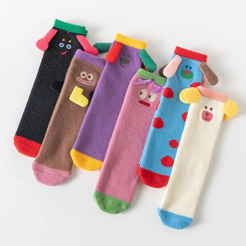 

Cartoon Coral Fleece Socks Women Cute Thicken Long Socks Female WarmThick Socks Floor Winter Calcetines Medias