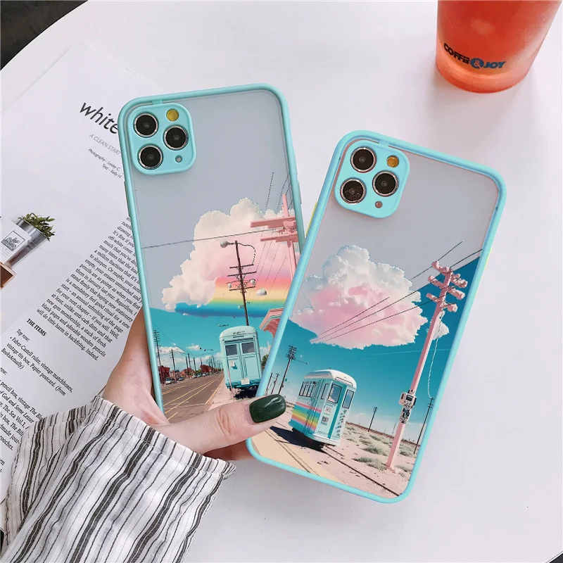 

Nature Travel Scenery Phone Case For iPhone 14 13 11 12 Pro MAX 12 13 Mini 7 8 Plus SE 2020 XR XS X Rainbow Bus Back Cover Shell