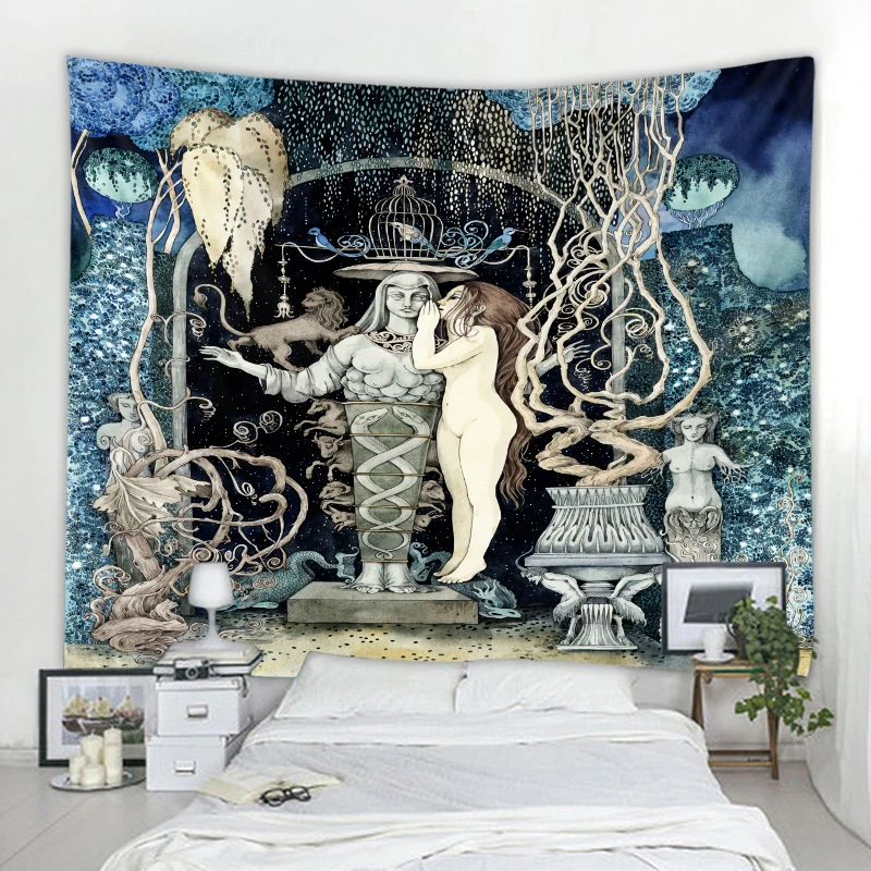

Boho Style Tapestry Wall Covering Bedroom Living Room Backrest Character Illustration Background Decoration Tapestry Curtain