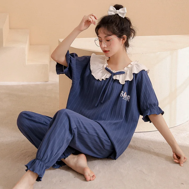 

Women Pajamas Set Sleepwear Autumn Long Sleeve Pijamas Sexy Lingerie Nightwear Pure Cotton Pyjamas pjs Suit 2Pcs