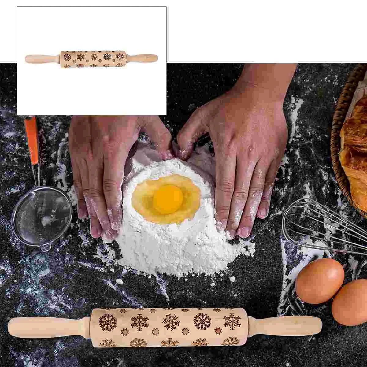 

Pizza Roller Printed Rolling Pin Christmas Patterns Wooden Pins Baking Tools Biscuits Mold for